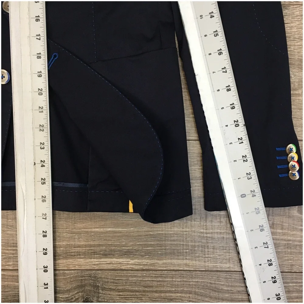 MANUEL RITZ Mens‎ Navy Blazer Sport Coat Casual Size 38R Two Button Cotton Suit - Picture 9 of 12